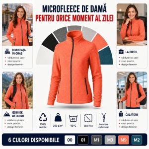 Jachetă Polar Fleece Damă Tip Bluză cu Fermoar Malfini Factor 853 – 300 g/m², Micropoliester Reciclat - Img 10