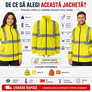 Jachetă Polar Fleece Reflectorizantă Unisex Damă Bărbat de Lucru Malfini Rimeck HV 5V1 – Benzi 3M - Img 2