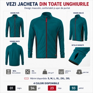 Jachetă Polar Fleece Stretch Bărbați tip Bluză Hanorac cu Fermoar Malfini Rimeck Vertex W41 – 280 g/m² - Img 7