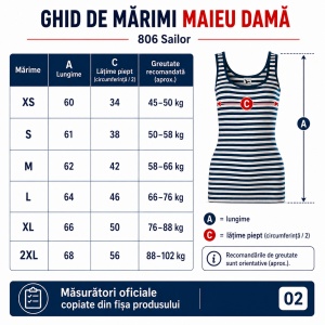 Maieu Top Damă Marinăresc cu Dungi Alb, tricou fără mâneci -Albastru Marin – Malfini 806 Sailor, 95% Bumbac, Slim Fit - Img 4
