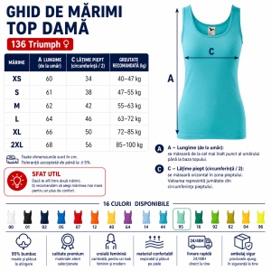Maiou damă Malfini Triumph 136, top casual / tricou fără mâneci, 95% bumbac, XS–2XL, 16 culori - Img 3