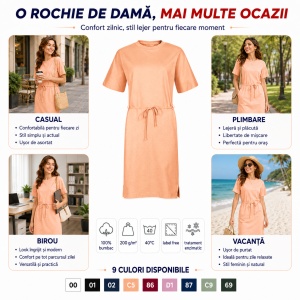 Rochie Lejeră Damă Malfini 816 Muse Tip Tricou, 100% Bumbac, 200 g/m², Mâneci Kimono, XS–2XL - Img 9