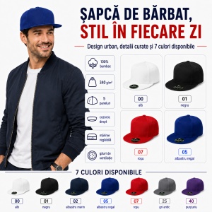 Șapcă bărbați snapback Malfini 301 5P RAP, 100% bumbac, cozoroc drept, reglabilă, 7 culori - Img 6