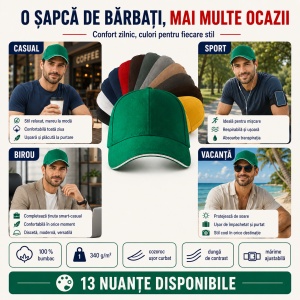 Șapcă Bărbați Sport din Bumbac, Reglabilă cu Cataramă și Cozoroc Curbat – Sandwich 6P 306 - Img 6