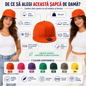Șapcă Damă tip Snapback cu Cozoroc Drept, Reglabilă din Bumbac – Rap 6P 302 - Img 3