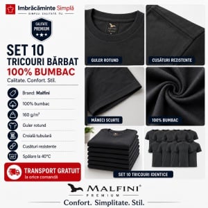 Set 10 tricouri bărbat Malfini Basic Clasic, 100% bumbac, regular fit, 48 culori, mărimi XS–5XL - Img 5