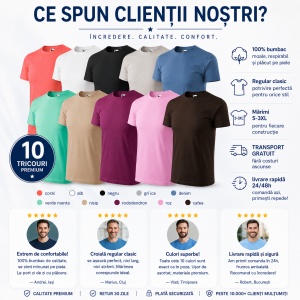 Set 10 Tricouri Bărbați 100% Bumbac – Multicolor, Coral, Alb, Negru, Gri Ice, Denim, Verde Mentă, Nisip, Rododendron, Roz și Cafea | S-3XL - Img 10