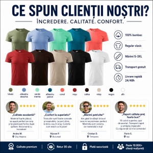 Set 10 Tricouri Bărbați 100% Bumbac Extra Calitate – Khaki, Albastru Deschis, Verde Mentă, Albastru Petrol, Coral, Roșu, Negru, Gri Ardezie, Gri Ice și Alb - Img 10
