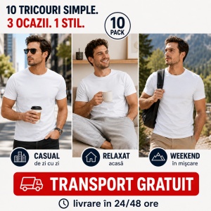 Set 10 Tricouri Bărbați Albe 100% Bumbac – Simple, Clasice, XS-5XL | Transport Gratuit - Img 9
