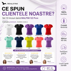 Set 10 Tricouri Damă 100% Bumbac – Multicolor, Alb, Negru, Purpuriu, Albastru Regal, Roșu, Verde Mentă, Midnight Blue, Lime, Coral și Violet | Transport Gratuit - Img 4