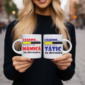 Set 2 cani albe personalizate Loading Mamica si Tatic in devenire - Img 2