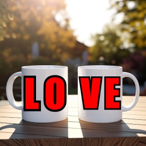 Set 2 cani albe personalizate pentru cupluri LO VE iubire mare - Img 2