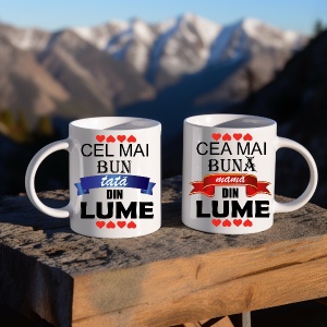 Set 2 cani albe personalizate pentru parinti : Cel mai bun tata si mama din lume - Img 3
