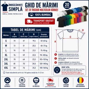 Set 20 de tricouri clasice simple, diferite culori, bumbac 100% pentru barbati, 132 - Img 3