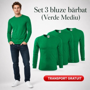 Set 3 Bluze Bărbați 100% Bumbac, Mâneci Lungi, Slim Fit, 160 g/m², Aceeași Culoare, 14 Culori Disponibile, Mărimi S–3XL - Img 24