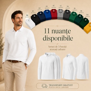 Set 3 bluze polo bărbat, cu guler tip Tommy, mânecă lungă, 11 nuanțe disponibile - Img 10