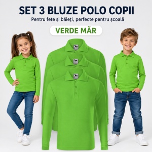 Set 3 Bluze Polo Copii Malfini cu Mânecă Lungă, 65% Bumbac, Unisex Fete și Băieți, 6–12 Ani, 6 Culori - Img 10