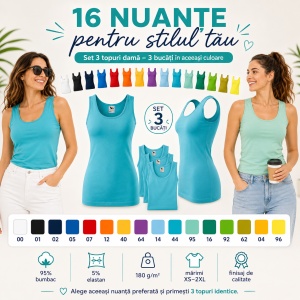 Set 3 topuri damă / maiouri sport, tricou fără mâneci, 16 nuanțe - Img 9