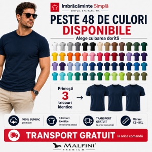 Set 3 Tricouri Bărbat Malfini, 100% Bumbac, 160 g/m², 48 Nuanțe, Mărimi XS–5XL, Transport Gratuit - Img 7