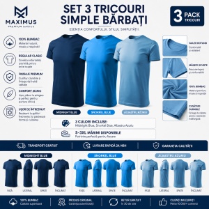 Set 3 Tricouri Bărbați 100% Bumbac – Albastru Închis, Snorkel Blue și Azuriu S - 3XL - Img 9