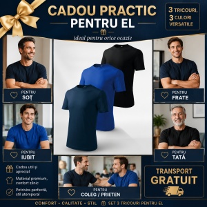 Set 3 Tricouri Bărbați 100% Bumbac Regular Clasic – Albastru Marin, Albastru Regal și Negru | S-3XL - Img 8