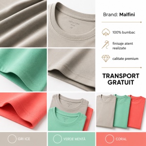 Set 3 Tricouri Bărbați 100% Bumbac Regular Fit – Gri Ice, Verde Mentă, Coral | S-3XL - Img 7