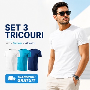 Set 3 Tricouri Bărbați | Alb, Turcoaz, Albastru Regal - 129 - Img 5