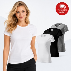 Set 3 tricouri clasice simple dama bumbac 100%, casual pentru femei, alb, negru, gri inchis 134