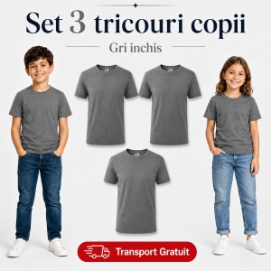 Set 3 tricouri copii din bumbac 100% – 33 nuanțe disponibile, fete și băieți Transport Gratuit - Img 22