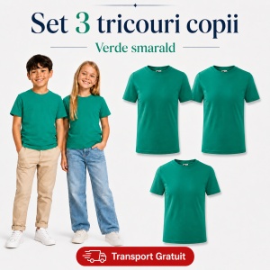 Set 3 tricouri copii din bumbac 100% – 33 nuanțe disponibile, fete și băieți Transport Gratuit - Img 42