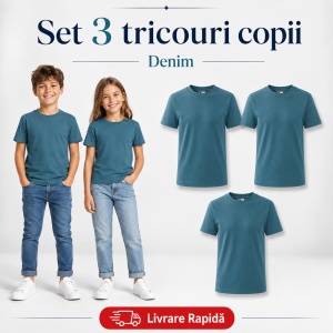 Set 3 Tricouri Copii din Bumbac 100% – Mânecă Scurtă, 35 Culori, Fete și Băieți - Img 14