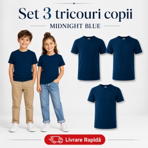 Set 3 Tricouri Copii din Bumbac 100% – Mânecă Scurtă, 35 Culori, Fete și Băieți - Img 24