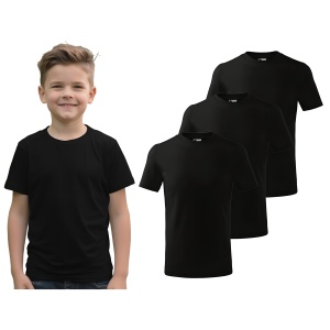 Tricou Copil baiat imbracat cu tricou  imbracat cu tricou negru prezinta setul de 3 tricouri negre