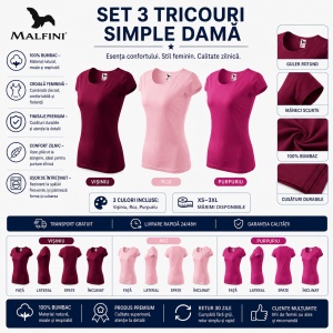 Set 3 Tricouri Damă 100% Bumbac –visiniu, roz, purpuriu Transport Gratuit - Img 2
