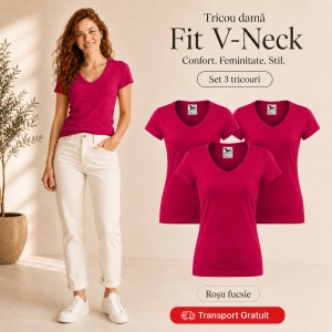 Set 3 Tricouri Damă Malfini Fit V-Neck 162 – 100% Bumbac, Croială Cambrată, Guler în V, 13 Culori - Img 15