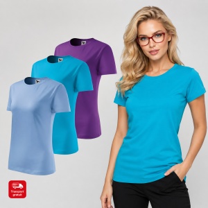 Set 3 tricouri dama simple bumbac 100%, casual clasic pentru femei multicolor, albastru deschis, turcoaz, violet 133