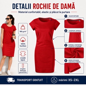 Set 3 tricouri lungi damă tip rochie Malfini Freedom 178, 100% bumbac, roșu, galben și albastru marin, XS–2XL - Img 4