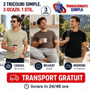 Set 3 Tricouri pentru Bărbați | Army, Kaki Deschis, Negru | Marimi Mari