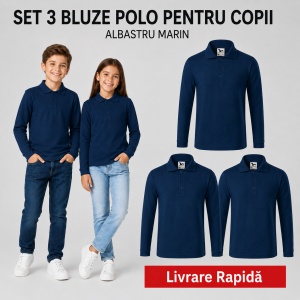 Set 3 Tricouri Polo Copii cu Mânecă Lungă – Bluze pentru Școală, Uniformă, Joacă și Timp Liber, Băieți și Fete - Img 8