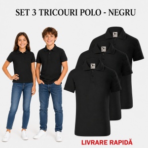 Set 3 tricouri polo copii, fete și băieți, 65% bumbac, 200 g/mp, aceeași culoare - Img 11