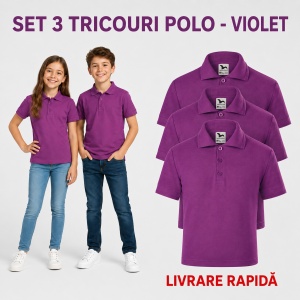Set 3 tricouri polo copii, fete și băieți, 65% bumbac, 200 g/mp, aceeași culoare - Img 21