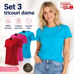 Set 3 Tricouri Simple Damă pentru femei | Roșu Roz Albastru - 133