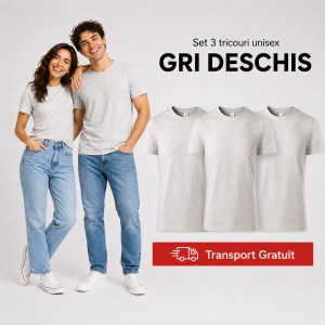 Set 3 tricouri unisex damă și bărbat, 100% bumbac, aceeași culoare, 22 nuanțe disponibile - Img 22