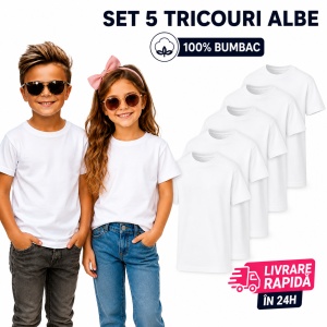 Set 5 Tricouri Albe Copii din Bumbac 100% pentru fete și băieți - Img 2