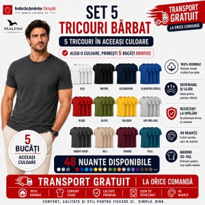 Set 5 tricouri bărbat Malfini Basic Clasic, 100% bumbac, regular fit, 48 culori, mărimi XS–5XL - Img 8