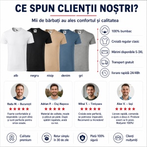 Set 5 Tricouri Bărbați 100% Bumbac – Alb, Negru, Nisip, Denim și Gri | S-3XL - Img 7