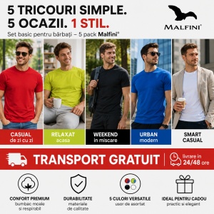Set 5 Tricouri Bărbați 100% Bumbac – rosu,lime,negru,albastru regal, alb - Img 7