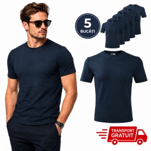 Set 5 Tricouri Bărbați Albastru Marin – 100% Bumbac, Regular Fit, XS–5XL