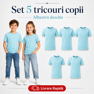 Set 5 Tricouri Copii din Bumbac 100% – Mânecă Scurtă, 33 Nuanțe, Fete și Băieți - Img 12