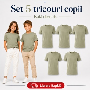 Set 5 Tricouri Copii din Bumbac 100% – Mânecă Scurtă, 33 Nuanțe, Fete și Băieți - Img 22